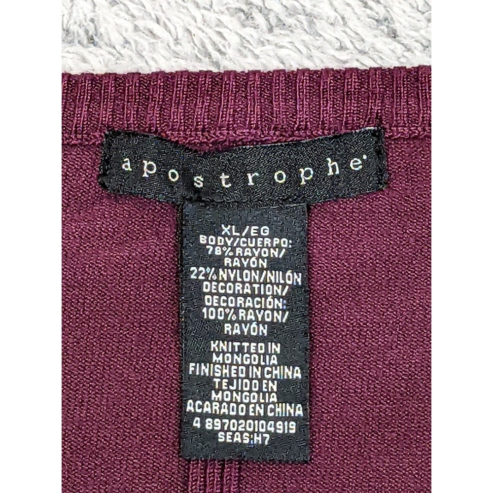 Vintage Style Apostrophe‎ Sweater Burgundy XL Sequins Boho Pullover Cozy Y2K - Picture 5 of 12